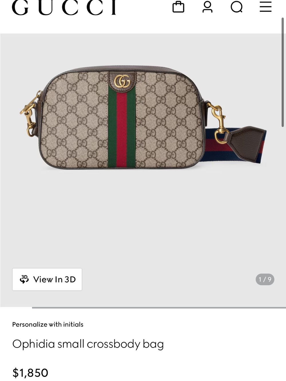 Gucci Ophidia Small GG Supreme Canvas & Leather Crossbody